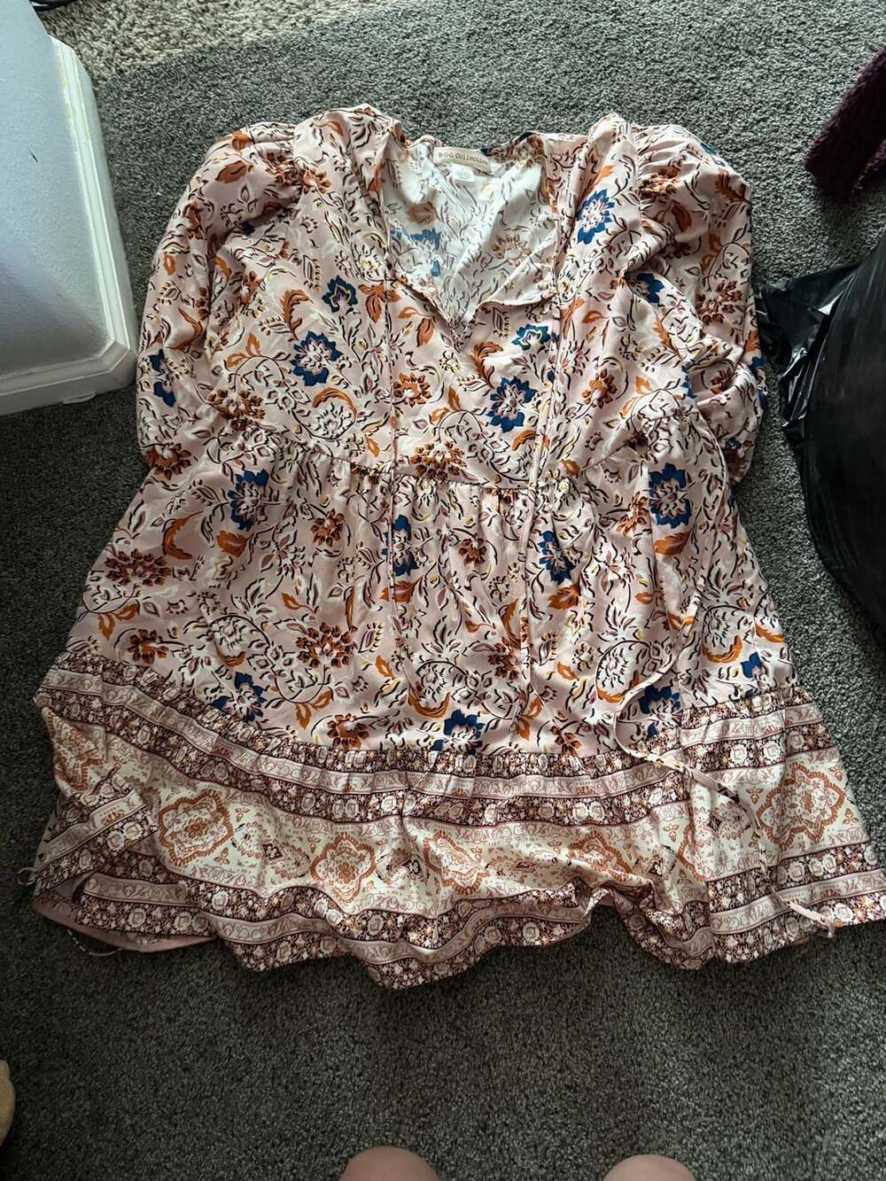 BOG Collective Pink Floral Ruffle Mini Dress